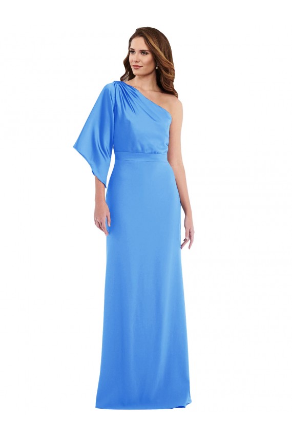 Trumpet One Shoulder Stretch Crepe Long Peacock Blue Semi Formal Evening Dress / Prom Dress / Bridesmaid Dress Barrie
