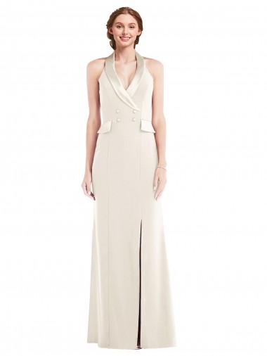 Trumpet Halter Neck Stretch Crepe Long Ivory Semi Formal Evening Dress / Prom Dress / Bridesmaid Dress Barrie