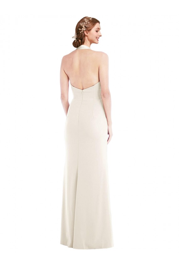 Trumpet Halter Neck Stretch Crepe Long Ivory Semi Formal Evening Dress / Prom Dress / Bridesmaid Dress Barrie