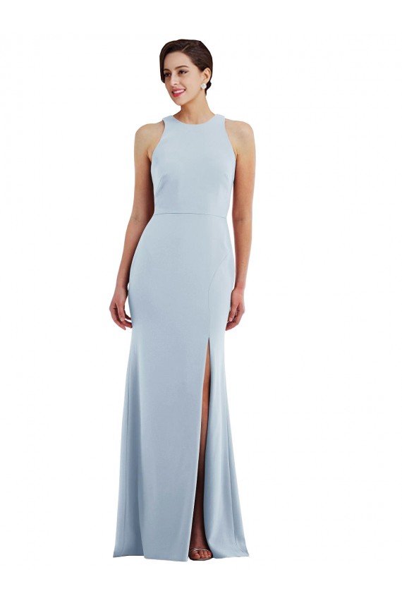 Trumpet Jewel Neck Stretch Crepe Long Light Sky Blue Formal Evening Gown / Prom Dress / Bridesmaid Dress Barrie