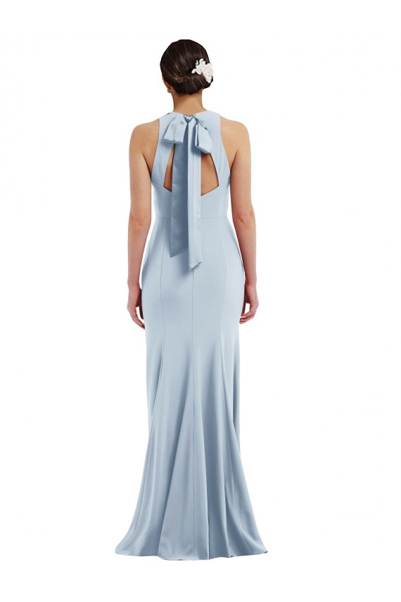 Trumpet Jewel Neck Stretch Crepe Long Light Sky Blue Formal Evening Gown / Prom Dress / Bridesmaid Dress Barrie