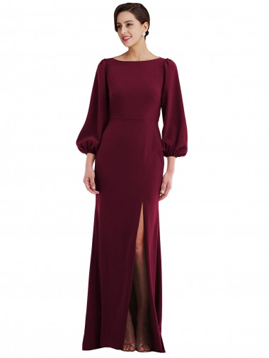 Trumpet Bateau Neck Stretch Crepe Long Burgundy Gold Formal Evening Gown / Prom Dress / Bridesmaid Dress Barrie