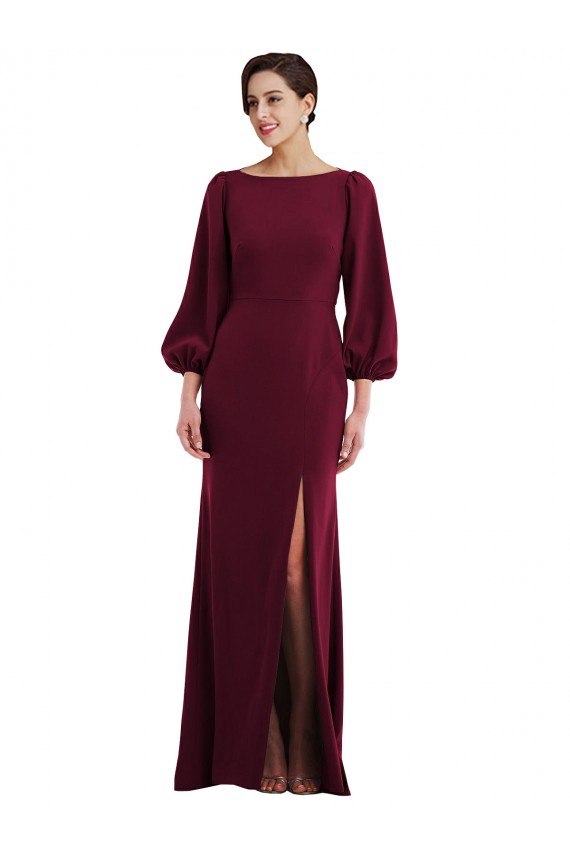 Trumpet Bateau Neck Stretch Crepe Long Burgundy Gold Formal Evening Gown / Prom Dress / Bridesmaid Dress Barrie
