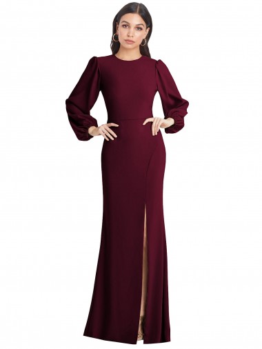 Trumpet Bateau Neck Stretch Crepe Long Burgundy Gold Formal Dress / Bridesmaid Dress Barrie