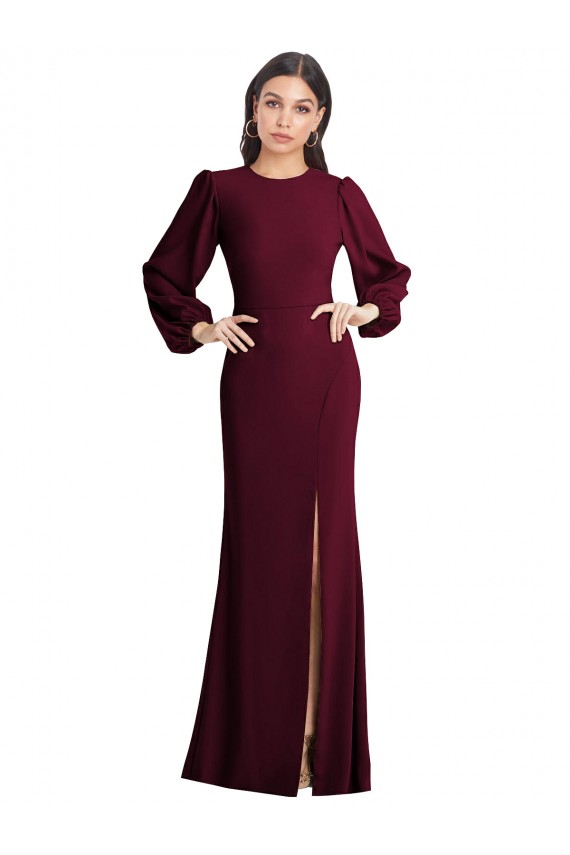 Trumpet Bateau Neck Stretch Crepe Long Burgundy Gold Formal Dress / Bridesmaid Dress Barrie