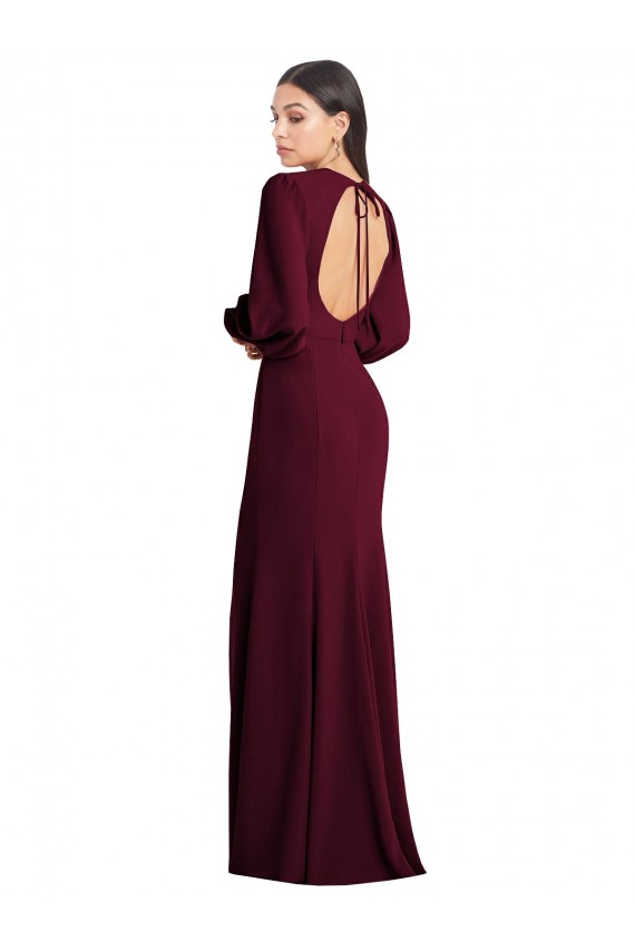 Trumpet Bateau Neck Stretch Crepe Long Burgundy Gold Formal Dress / Bridesmaid Dress Barrie