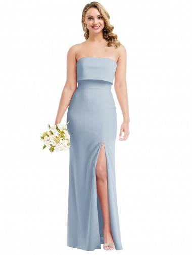 Trumpet Strapless Stretch Crepe Long Light Sky Blue Semi Formal Evening Dress / Prom Dress / Bridesmaid Dress Barrie