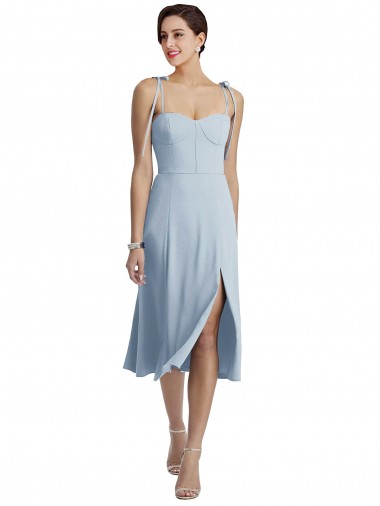 A-Line Sweetheart Stretch Crepe Midi Length Light Sky Blue Evening Gown / Prom Dress / Bridesmaid Dress Barrie