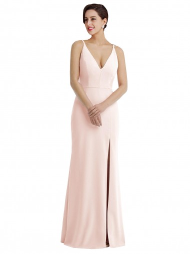 Trumpet V-Neck Stretch Crepe Long Pink Formal Evening Gown / Prom Dress / Bridesmaid Dress Barrie