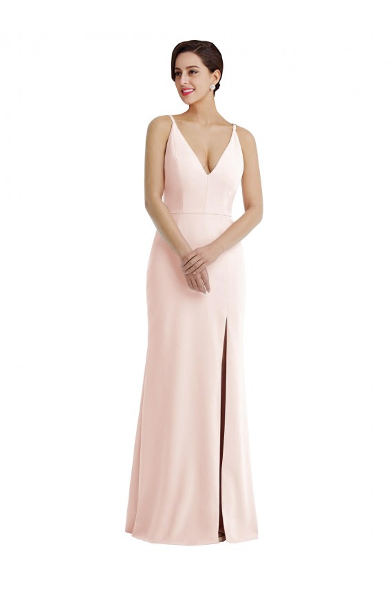 Trumpet V-Neck Stretch Crepe Long Pink Formal Evening Gown / Prom Dress / Bridesmaid Dress Barrie