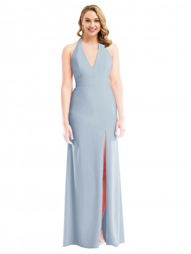 Trumpet Halter Neck Stretch Crepe Long Light Sky Blue Bridesmaid Dress / Evening Dress Barrie