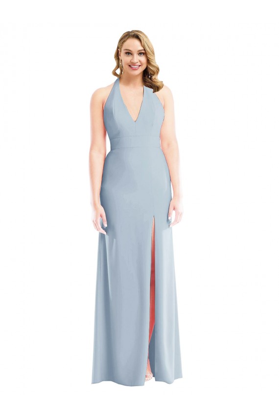 Trumpet Halter Neck Stretch Crepe Long Light Sky Blue Bridesmaid Dress / Evening Dress Barrie