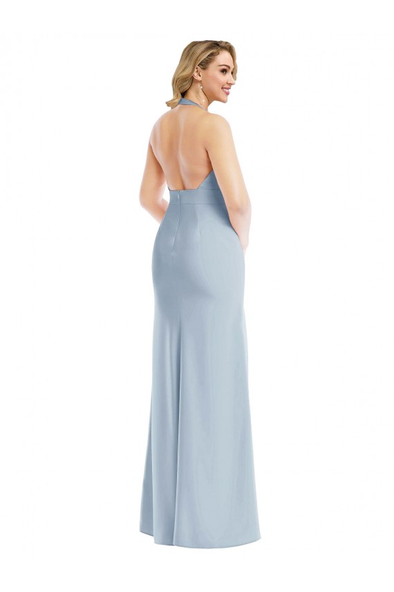 Trumpet Halter Neck Stretch Crepe Long Light Sky Blue Bridesmaid Dress / Evening Dress Barrie