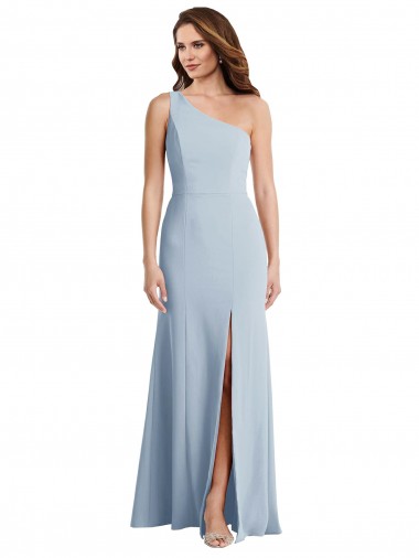 Trumpet One Shoulder Stretch Crepe Long Light Sky Blue Formal Evening Gown / Prom Dress / Bridesmaid Dress Barrie