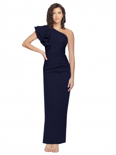 Sheath One Shoulder Stretch Crepe Long Dark Navy Formal Evening Gown / Prom Dress / Bridesmaid Dress Barrie