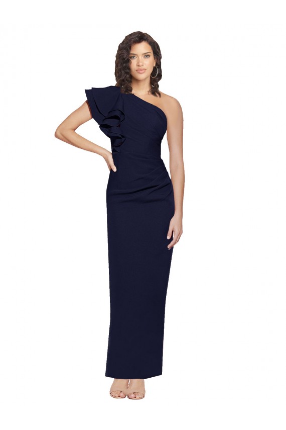 Sheath One Shoulder Stretch Crepe Long Dark Navy Formal Evening Gown / Prom Dress / Bridesmaid Dress Barrie
