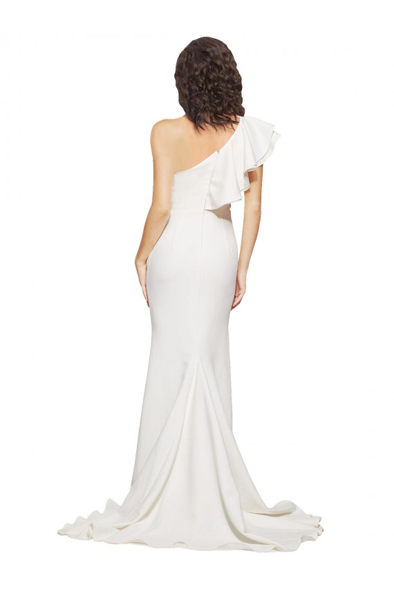 Sheath One Shoulder Stretch Crepe Sweep Train Ivory Semi Formal Evening Dress / Prom Dress / Bridesmaid Dress Barrie