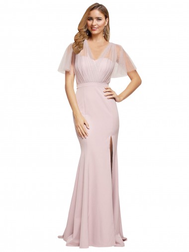 Sheath Sweetheart Stretch Crepe & Tulle Long Mauve Formal Evening Gown / Prom Dress / Bridesmaid Dress Barrie