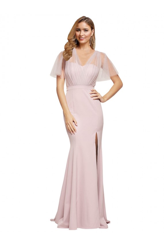 Sheath Sweetheart Stretch Crepe & Tulle Long Mauve Formal Evening Gown / Prom Dress / Bridesmaid Dress Barrie