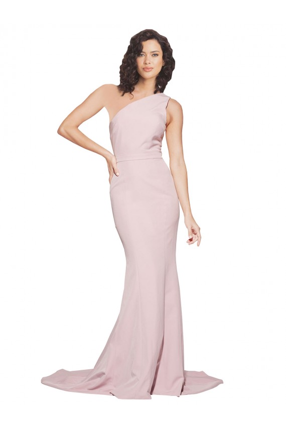 Sheath One Shoulder Stretch Crepe Sweep Train Mauve Semi Formal Evening Dress / Prom Dress / Bridesmaid Dress Barrie