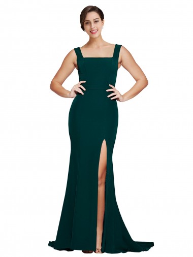 Sheath Square Neck Stretch Crepe Sweep Train Midnight Green Semi Formal Evening Dress / Prom Dress / Bridesmaid Dress Barrie