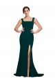 Sheath Square Neck Stretch Crepe Sweep Train Midnight Green Semi Formal Evening Dress / Prom Dress / Bridesmaid Dress Barrie