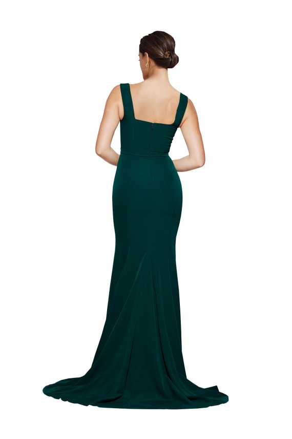Sheath Square Neck Stretch Crepe Sweep Train Midnight Green Semi Formal Evening Dress / Prom Dress / Bridesmaid Dress Barrie