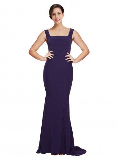 Sheath Square Neck Stretch Crepe Sweep Train Dark Navy Semi Formal Evening Dress / Prom Dress / Bridesmaid Dress Barrie