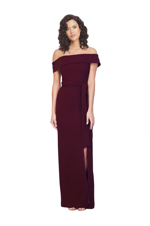 Sheath Square Neck Stretch Crepe Long Burgundy Gold Formal Evening Gown / Prom Dress / Bridesmaid Dress Barrie