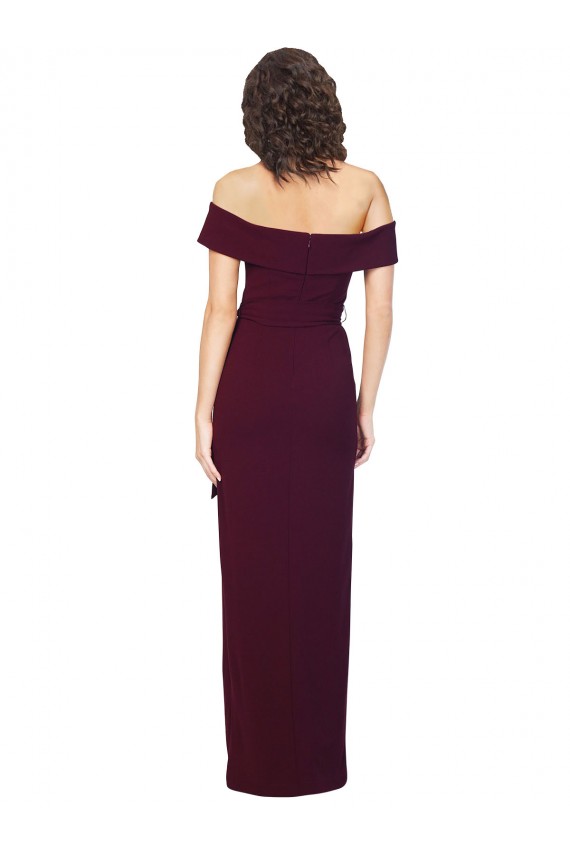 Sheath Square Neck Stretch Crepe Long Burgundy Gold Formal Evening Gown / Prom Dress / Bridesmaid Dress Barrie
