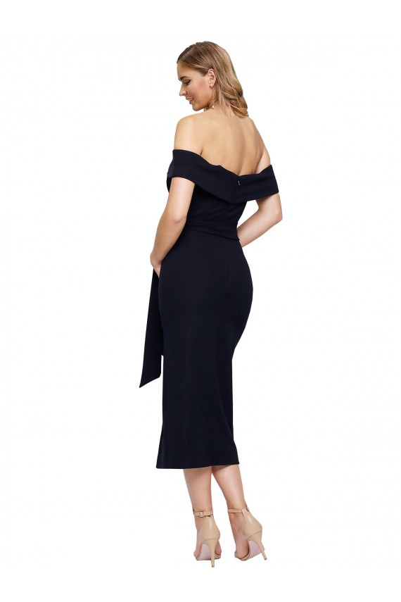 Sheath Square Neck Stretch Crepe Midi Length Black Formal Evening Gown / Prom Dress / Bridesmaid Dress Barrie