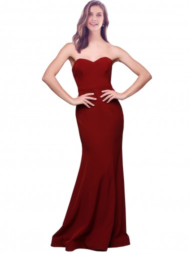 Sheath Strapless Stretch Crepe Long Burgundy Formal Evening Gown / Prom Dress / Bridesmaid Dress Barrie