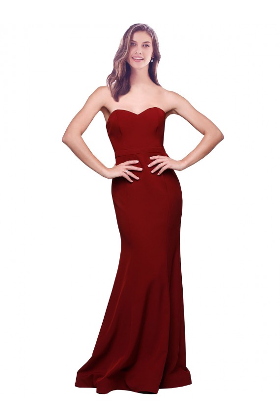 Sheath Strapless Stretch Crepe Long Burgundy Formal Evening Gown / Prom Dress / Bridesmaid Dress Barrie