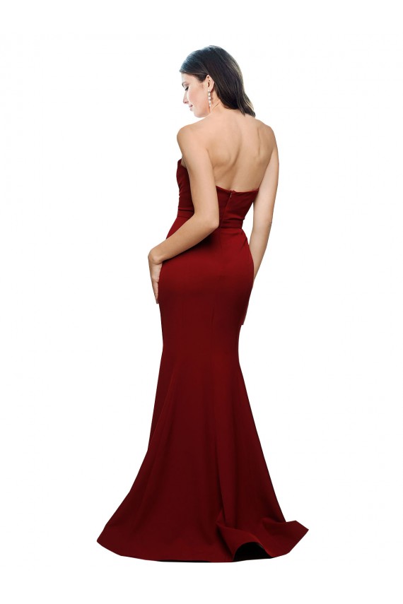 Sheath Strapless Stretch Crepe Long Burgundy Formal Evening Gown / Prom Dress / Bridesmaid Dress Barrie