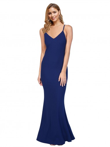 Sheath V-Neck Stretch Crepe Long Royal Blue Formal Evening Gown / Prom Dress / Bridesmaid Dress Barrie