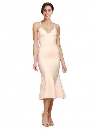 Sheath V-Neck Stretch Crepe Midi Length Nude Evening Gown / Prom Dress / Bridesmaid Dress Barrie