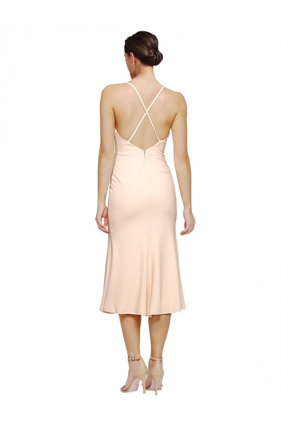Sheath V-Neck Stretch Crepe Midi Length Nude Evening Gown / Prom Dress / Bridesmaid Dress Barrie