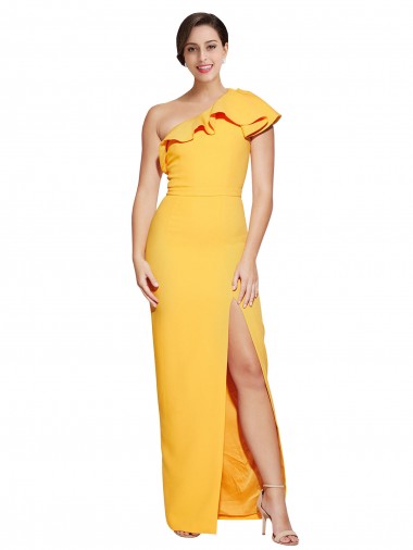 Sheath One Shoulder Stretch Crepe Long Saffron Formal Evening Gown / Prom Dress / Bridesmaid Dress Barrie