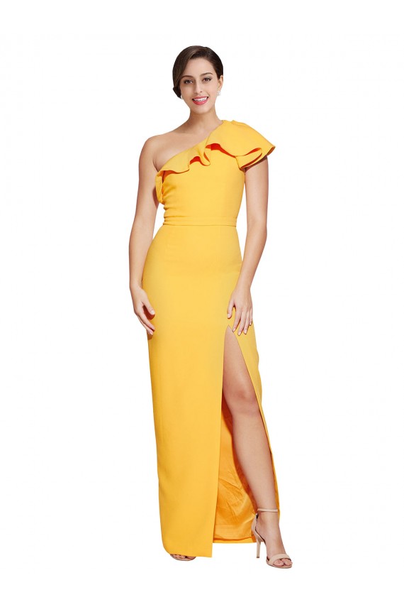 Sheath One Shoulder Stretch Crepe Long Saffron Formal Evening Gown / Prom Dress / Bridesmaid Dress Barrie
