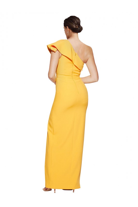 Sheath One Shoulder Stretch Crepe Long Saffron Formal Evening Gown / Prom Dress / Bridesmaid Dress Barrie