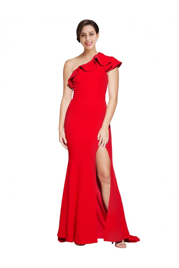 Sheath One Shoulder Stretch Crepe Sweep Train Red Semi Formal Evening Dress / Prom Dress / Bridesmaid Dress Barrie