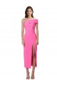 Sheath One Shoulder Stretch Crepe Midi Length Fuchsia Formal Evening Gown / Prom Dress / Bridesmaid Dress Barrie