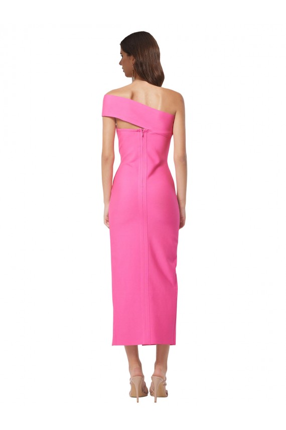 Sheath One Shoulder Stretch Crepe Midi Length Fuchsia Formal Evening Gown / Prom Dress / Bridesmaid Dress Barrie