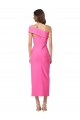 Sheath One Shoulder Stretch Crepe Midi Length Fuchsia Formal Evening Gown / Prom Dress / Bridesmaid Dress Barrie