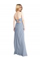 A-Line Square Neck Stretch Crepe Long Smoke Blue Prom Dress / Bridesmaid Dress Barrie