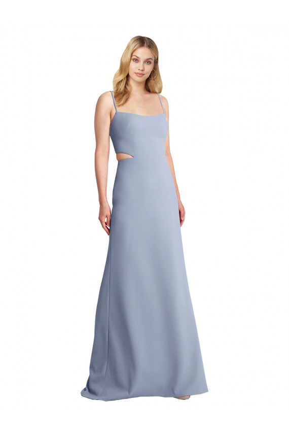 A-Line Scoop Neck Stretch Crepe Long Smoke Blue Prom Dress / Bridesmaid Dress Barrie