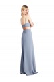 A-Line Scoop Neck Stretch Crepe Long Smoke Blue Prom Dress / Bridesmaid Dress Barrie