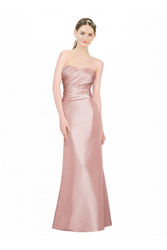 A-Line Strapless Stretch Satin Long Formal Evening Gown / Prom Dress / Bridesmaid Dress Barrie