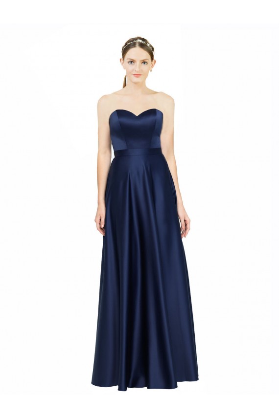 A-Line Sweetheart Stretch Satin Long Dark Navy Black Tie Evening Gown / Bridesmaid Dress Barrie