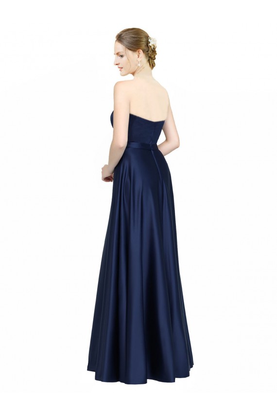 A-Line Sweetheart Stretch Satin Long Dark Navy Black Tie Evening Gown / Bridesmaid Dress Barrie